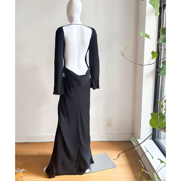 Zara Black Super Low Plunge Black Evening Gown Dress L - Picture 4 of 5